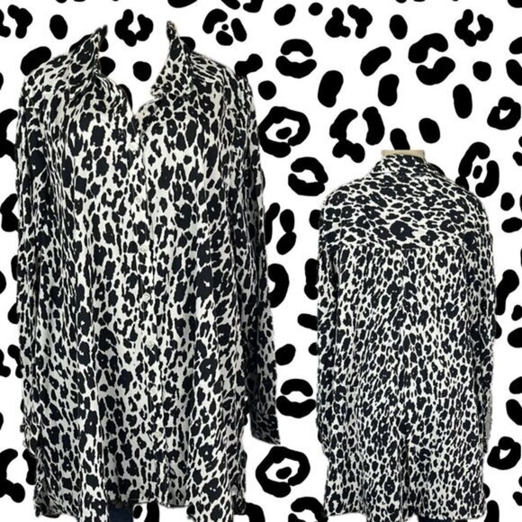 Jessica London +24 Black Animal Print Button Down Collar Long Sleeve Blouse - Picture 1 of 6